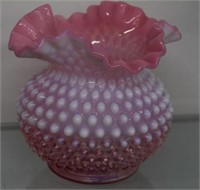 Vtg Hobnail Cranberry Glass Vase