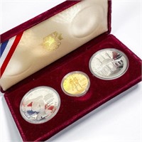 1984 US Mint Olympic Three Coin Silver & Gold Set