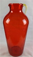 Vintage Red Crackle Glass Tall Water Pitcher