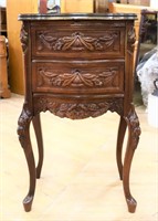 Vintage French 2 drawer nightstand w/ inlay top