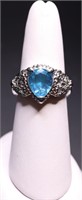 Sterling pear cut blue topaz ring, lab created