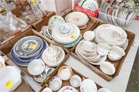 (3) Flats of Various Plates, Teacups, Saucers,