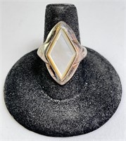 Vintage Lg Sterling Diamond Cut MOP Ring 7 Grams