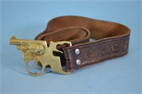 Leather Belt w/ Brass Gun Buckle