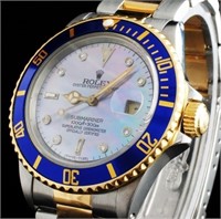 Submariner Diamond MOP Watch, Rolex YG/SS, 40mm