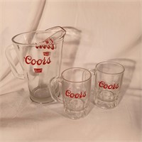 Vintage Coors Beer Glass Pitcher & Mug set