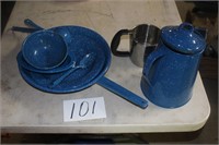 6 PIECE BLUE GRANITEWARE, MIXING CUP
