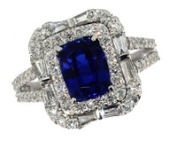 14k Gold 2.80 ct Cushion Sapphire & Diamond Ring