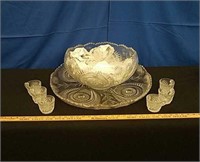 Cut Glass Punch Bowl Set with 12 Cups