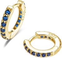 14k Gold-pl. .14ct Blue Sapphire Huggie Earrings