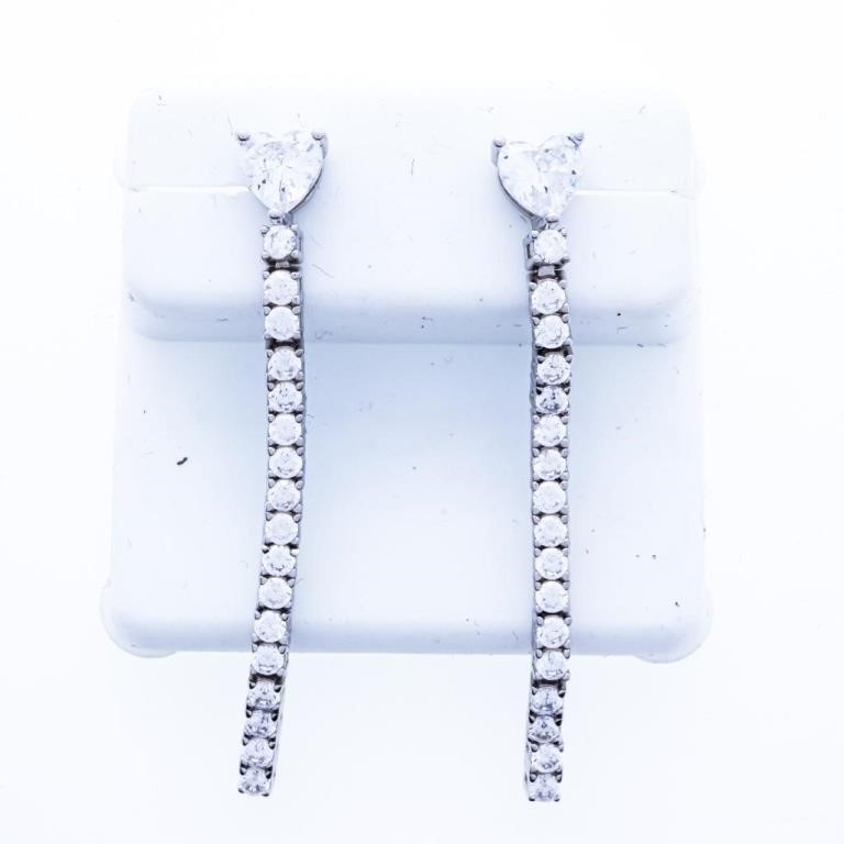 925 Sterling Silver Drop Chain Style Tennis Earrin