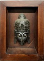 Wood Carved Head In Wooden Shadowbox Frame