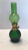 Mini Hobnail Green Glass Oil Lamp