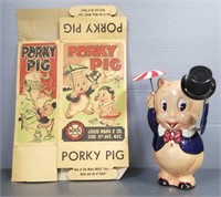 Marx Porky Pig tin wind-up toy with box