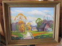 vintage framed  painting  farm scene