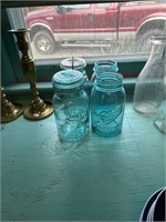 4 Blue Mason Jars