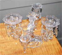 Cambridge glass candelabrum with prisms and vase i