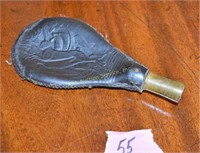 Antique leather gun powder flask