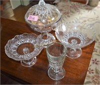 Victorian pattern glass compotes and celery vase (
