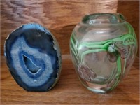 Blue Agate & Heavy Art Glass Inf. Flowers