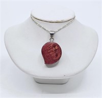 Sterling Silver Fosolized Coral Pendant with Chai