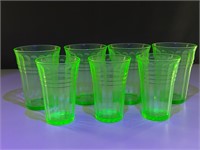 Seven vintage uranium glasses juice glasses