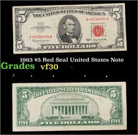 1963 $5 Red Seal United States Note Grades vf++