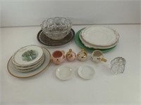 Antique Dishes, Silver Tray & Glass Bowl