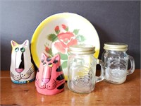Vintage shakers and enameled bowl