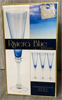 (4) Riviera Blue Champagne Flute 10oz