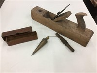Antique wooden planer, brass Plum bob