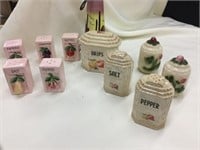 Vintage salt and pepper and spice containers