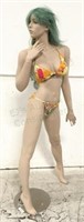 Standing Female Mannequin W/ Bikini & Green Wig