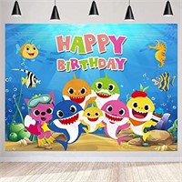 Shark Birthday Party Backdrop-7Ftx5Ft