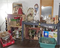 Shelving unit and contents on  left side of table