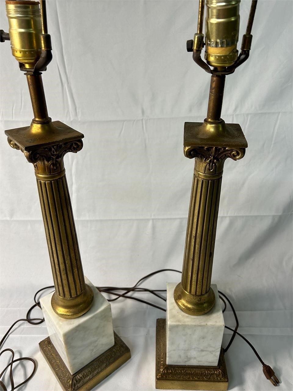 Vintage Pair of Brass and Marble Table Lamps