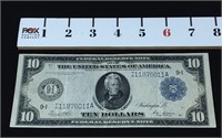 1913 Blue Seal Federal Reserve $10.00 (Large Size)