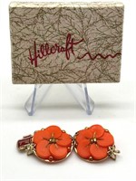 Rare Hillcraft Orange Tango Glass Fancy Earrings