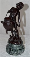 Girl With Water Jug Bronze On Marble Base -786