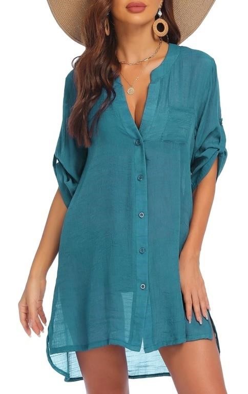 (Size: L - blue) Women's Swimsuit Cover Ups Shirt