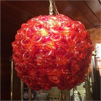 LARGE FIBERGLASS SPAGHETTI HANGING LAMP VINTAGE