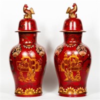 John Rosselli, Pair of Chinoiserie Lidded Urns