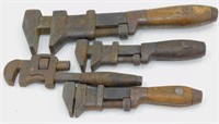 Lot of 4 Vintage Wood Handled Pipe Wrenches