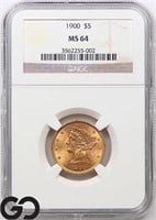 1900 $5 Gold Liberty, NGC MS64 Guide: 1,300 ** PQ!