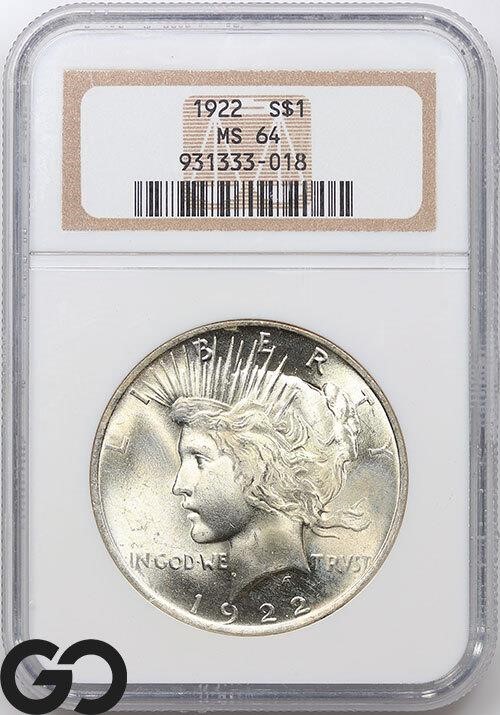 1922 Peace Dollar, NGC MS64 Guide: 110