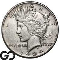 1934-S Peace Dollar, XF+ Bid: 170 ** KEY DATE