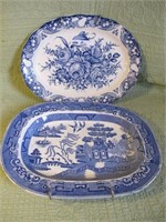 LOT OF 2, BLUE WILLOW PLATTERS 18W BOTH CLEAN