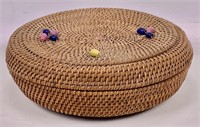 Sweet grass sewing basket,  round top has jade