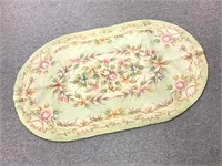 Vtg Woven Floral Oval Rug - 51.5"L x 32"W