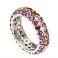 Natural Tourmaline  Rhodolite Garnet Eternity Ring